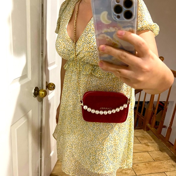 NEW Chanel red sparkly pouch crossbody with Pearl top handle - Picture 8 of 14